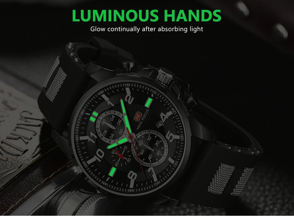 MINI FOCUS Watch 0268 Multifunctional Chronograph Mens Watches Luxury Silicone Strap Man Clock Waterproof Men Wristwatch Reloj