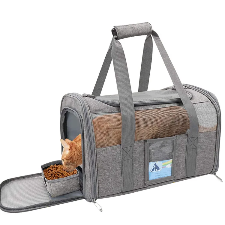 Suitable for Outdoor Medium and Large Size Custom Comfortable Pet Dog Cat Carrier Bag Soft Sided  with Foldable Bowl