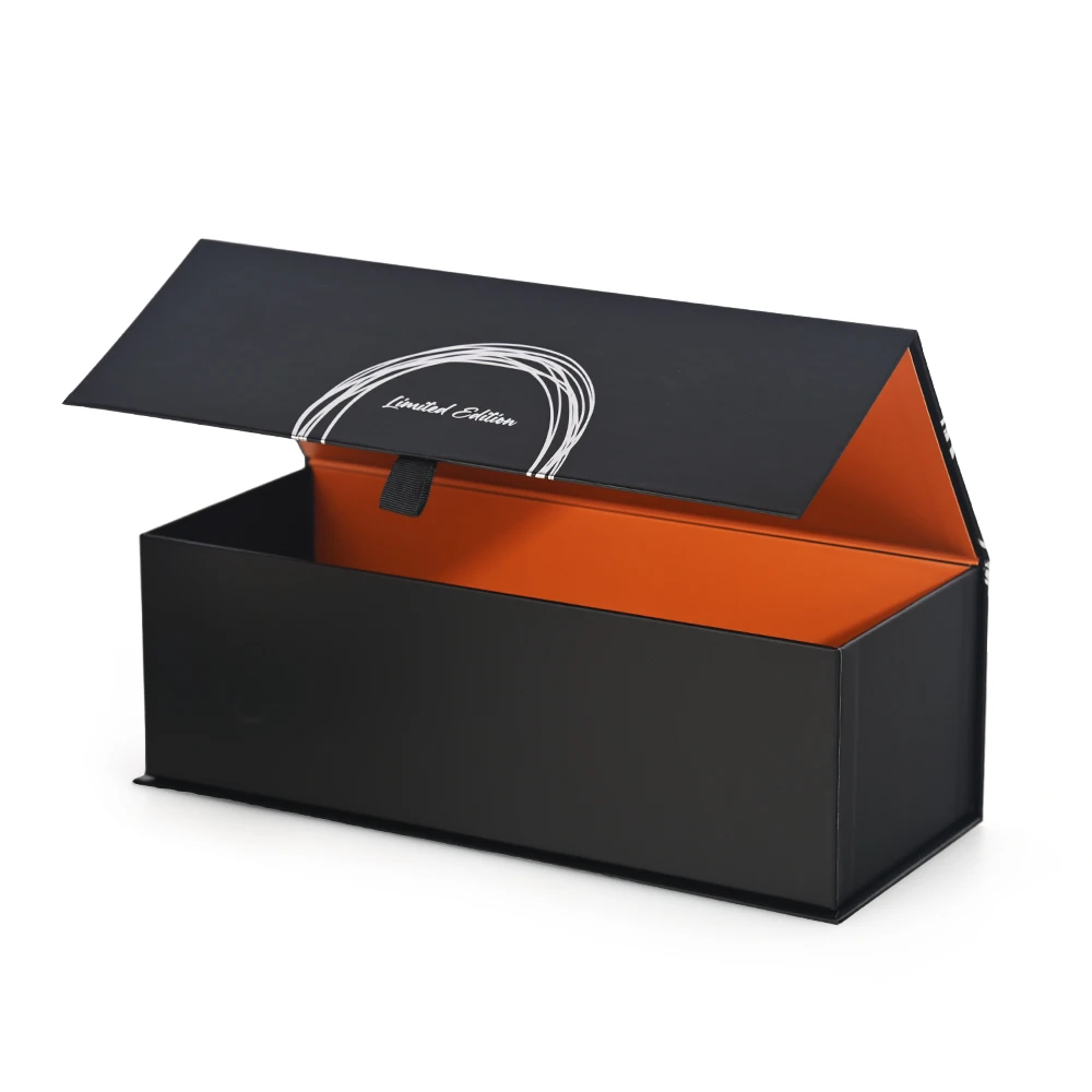 Biodegradable Scatola Regalo Handmade Custom Design Clamshell Wine Box Packaging Luxury Black Gift Box With Magnetic Lid