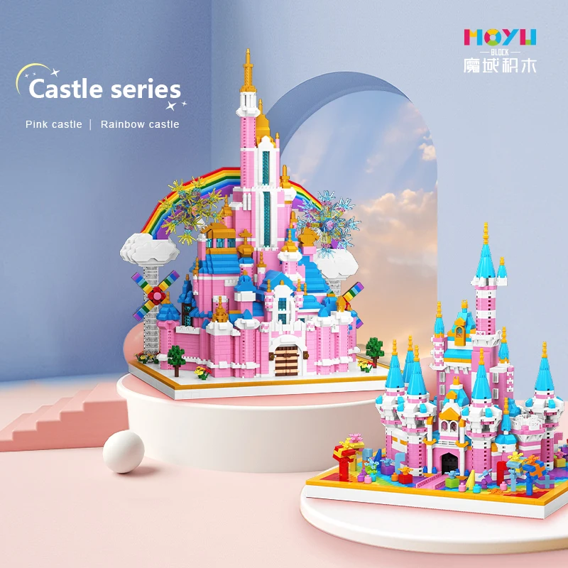 Moyu Micro Block Pink Building Blocks Princess Toy Bircks Castle Toys for Kids Girls