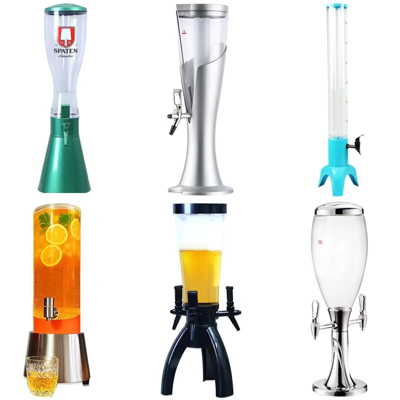 Customized 3L 4L Plastic Beer Tower Draft Juicer Beverage Dispenser Drink Tower With Ice Tube Cooling Beer Dispenser