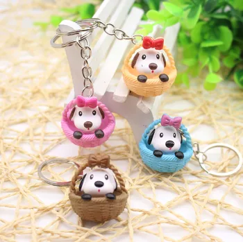 Thailand new promotional gift ideas 2020 Cartoon creative basket puppy acrylic dog key ring kids cute anime car keychains