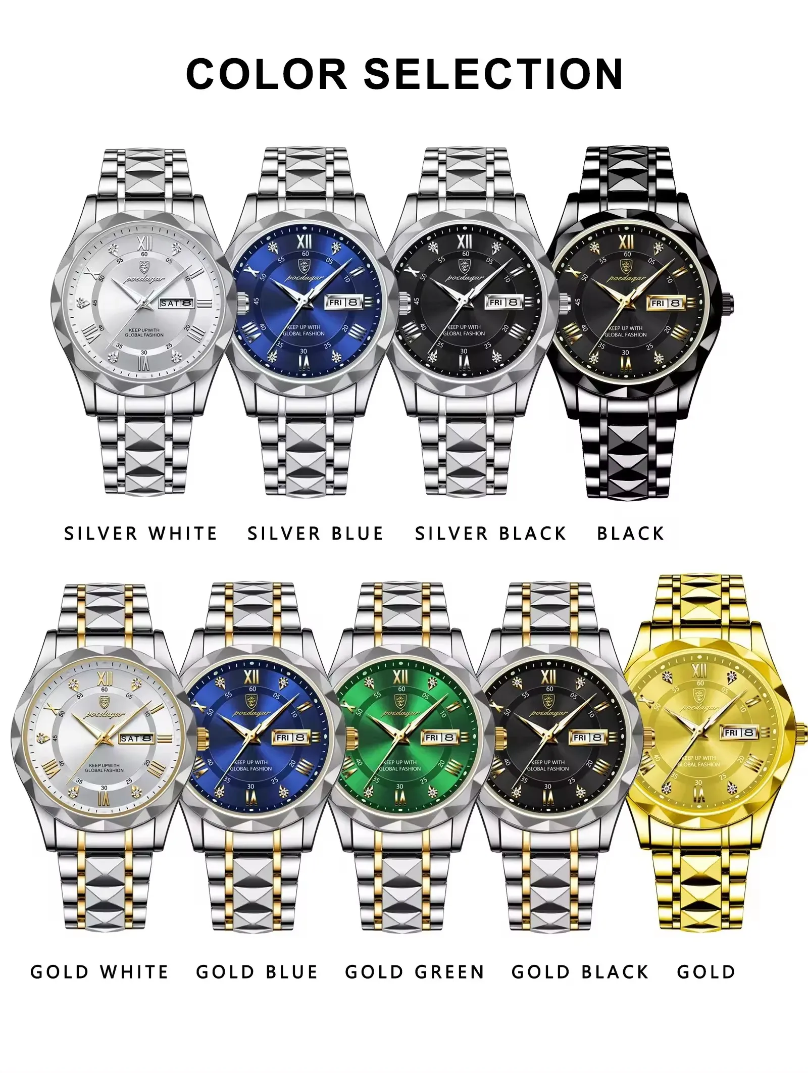 Custom Your Own Logo Poedagar 615 Fashion Luxury Watch Stainless Steel Luminous Quartz Watches Wristwatch Waterproof for Men