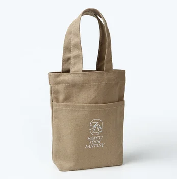 Wholesale Small Moq Eco-friendly Reusable Coffee Cup Small Mini Tote Bag Canvas Cotton Custom Logo Print Shopping Tote Bag