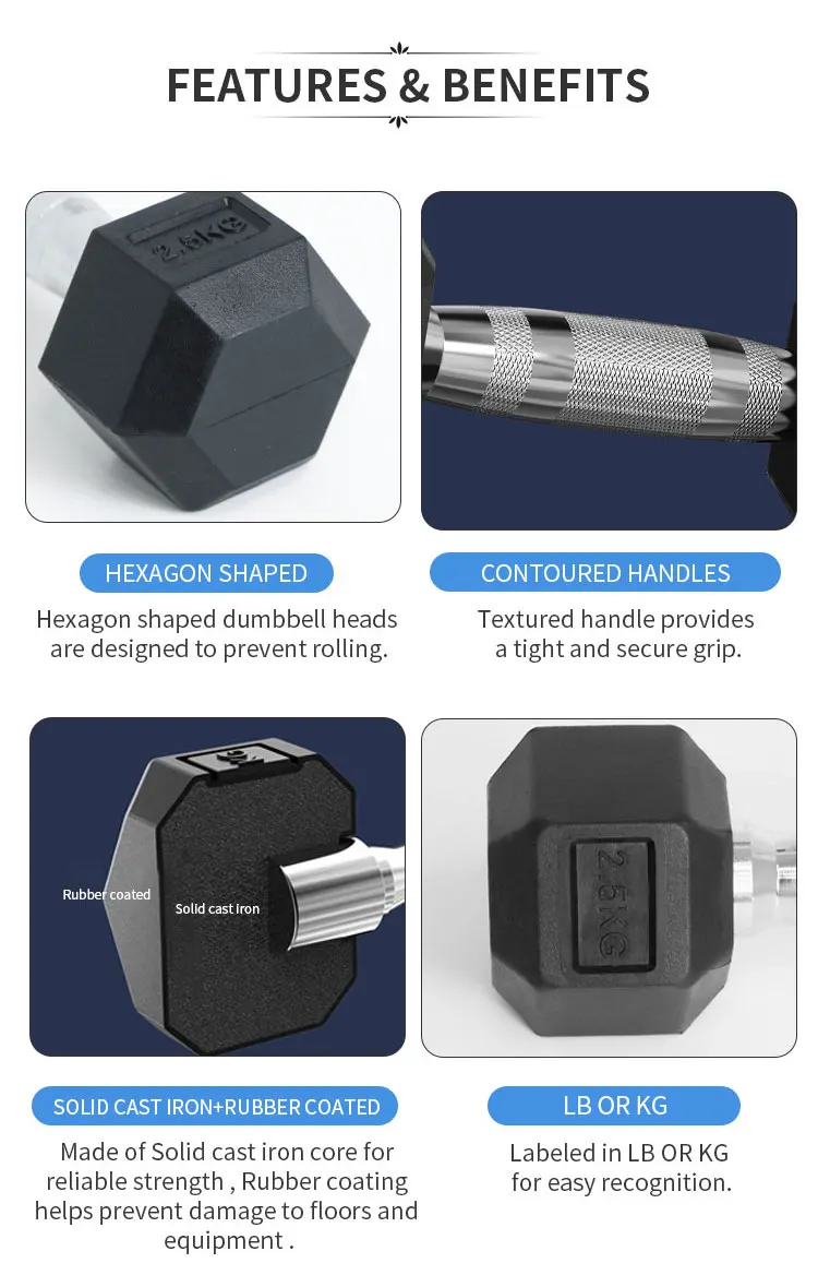 Wholesale Gym Fitness Equipment Black Free Weight Pairs Sets Rubber