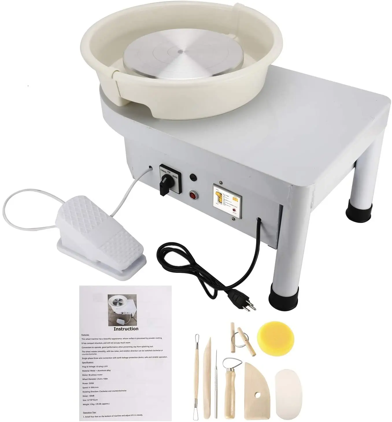 Bview Art 9.8" Electric Table Top Pottery Wheel Machine 25cm 350w Diy