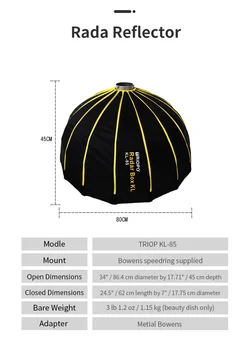 Triopo KL-85 CM Easy Lock Collapsible Silver Beauty Dish Diffuser Speedbox Quick Folding Softbox With Bowens Mount for Studio product image