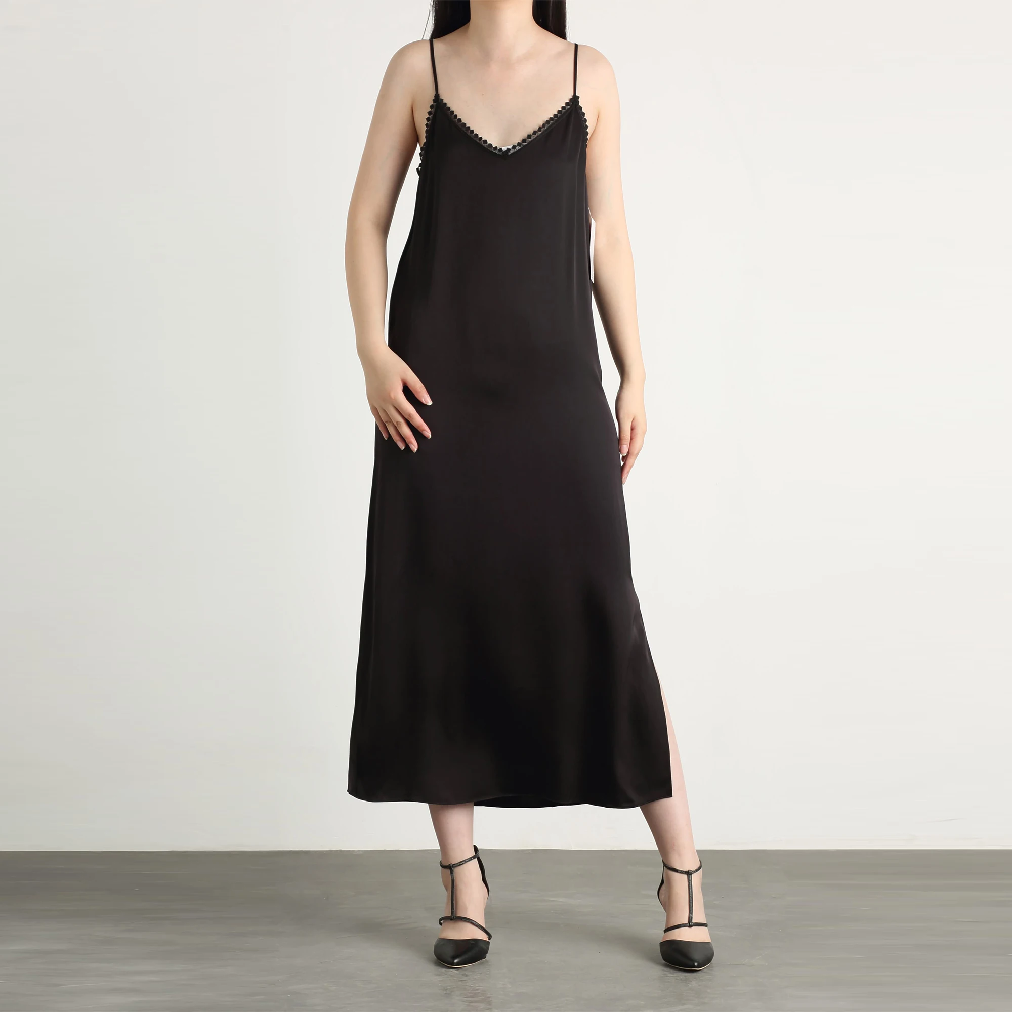Custom High Quality Wholesale Women's Black Summer Slip Dress Washable ...