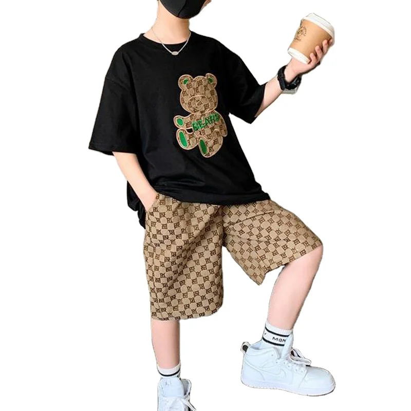 Новое поступление стильные женские летние с буквенным принтом для мальчиков набор из и рисунками животных мультфильмов футболка коротким рукавом шорты повседневный комплект 2 предметов