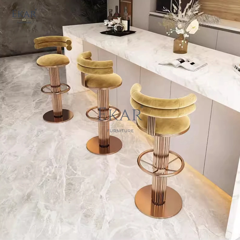 Modern Luxury Crystal Steel Bar Stool Marble Wood Stone-for Kitchen Dining Living Room Hotel Home Bar Restaurant Furniture Use supplier