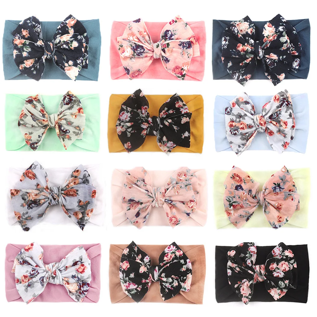 Ins Amazon Baby Girl Headbands And Bows Printing Hair Accessories Nylon
