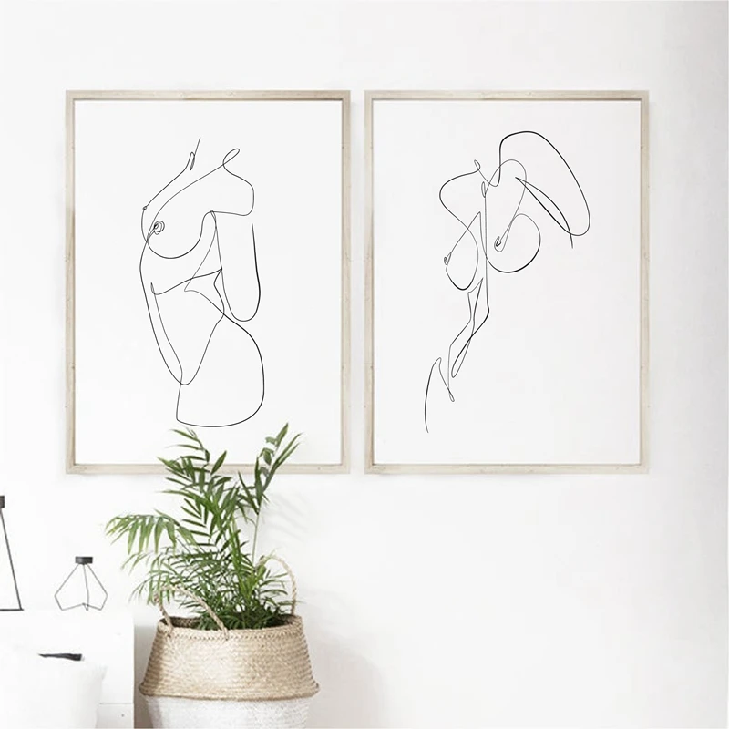 Abstract One Line Drawing Art Picture Feminine Naked Woman Figure Erotic Prints  Hot  Nude Art Woman Girl Body Painting