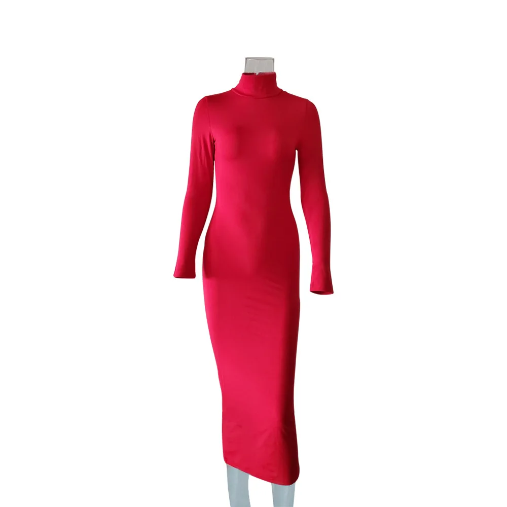 Wantmove сексуальная женская одежда с высоким воротником осень 2021 платья длинным рукавом молния сзади облегающие Женские макси юбки длинные