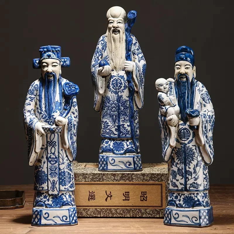 Chinoiserie store Collection of Three White Ceramic Sculptures