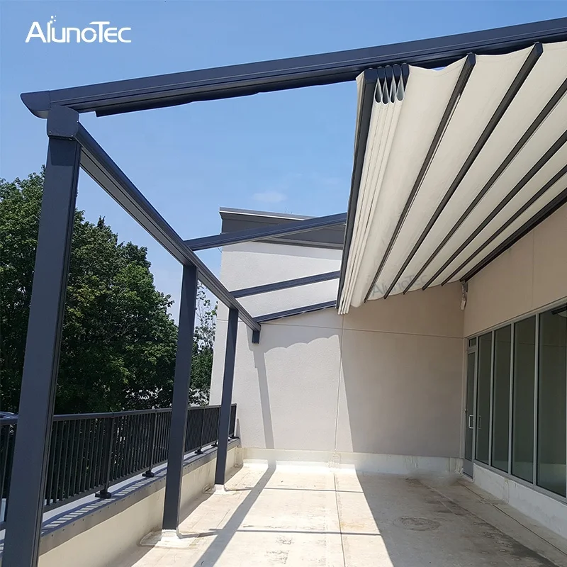 Waterproof Outdoor Motorized PVC Pergola Retractable Awning With Led Lights