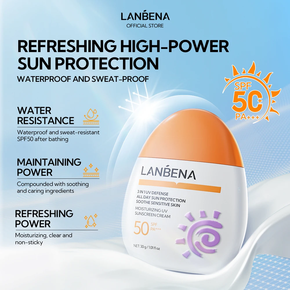 LANBENA Oem Manufacturer White Label Cina Spf50 Facial Sunscreen for Oily Skin 24k Gold Hydrating Fix Derma Sunscreen