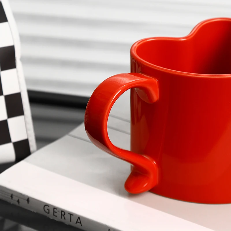 Red Heart Shaped Porcelain Tea Cups & Saucers for Couples on Valentine's Day for Cappuccino & Coffee details