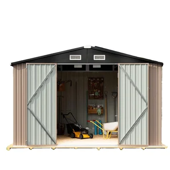 6*8FT Outdoor Storage Shed Waterproof and Easily Assembled Metal and Wood Frame for Tool Garden Bike Brown Color