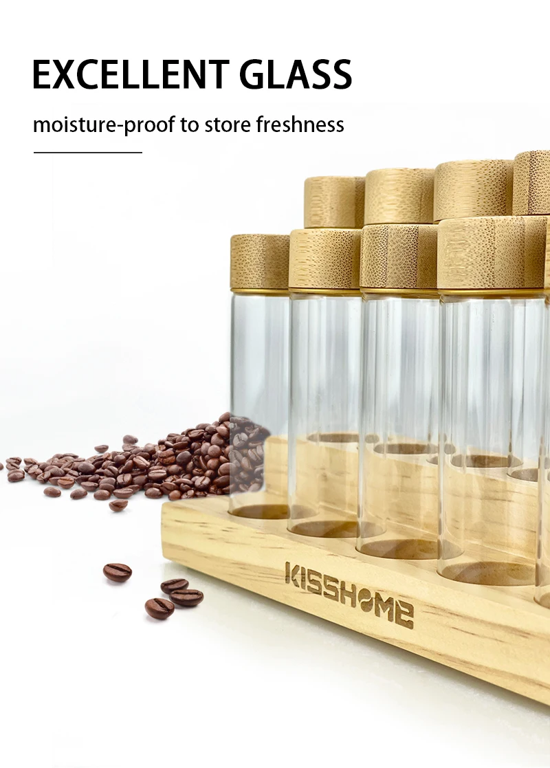 Custom Barista Tools Accessories Canister Sealed Glass Single Dose Coffee Tubes Walnut Set For