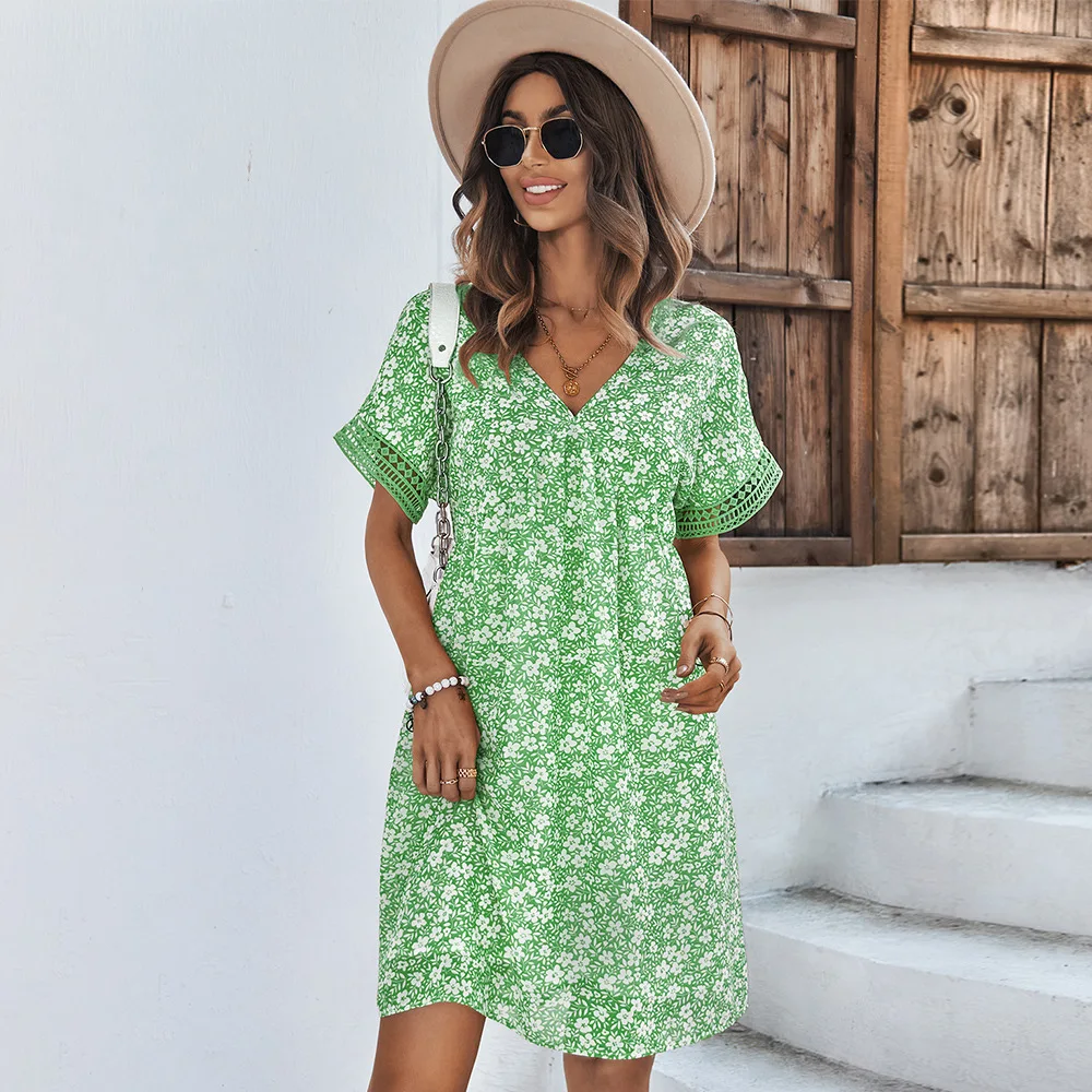 Women's Floral Wrap V-neck Midi Dress 