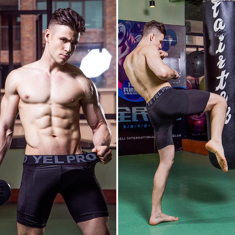 Customizable Men's Polyester Gym Compression Shorts Stock Boxers Knitted Fabric Sports Fitness Swim Underwear Private Label