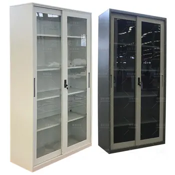cupboard filing cabinet modern locked double glass rolling sliding 2 door storage furniture steel office metal filing cabinet