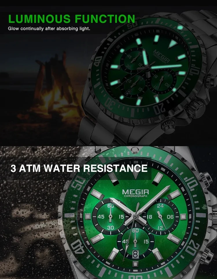 MEGIR2064ニューメンズビジネス腕時計ギフトクロノグラフ日付防水