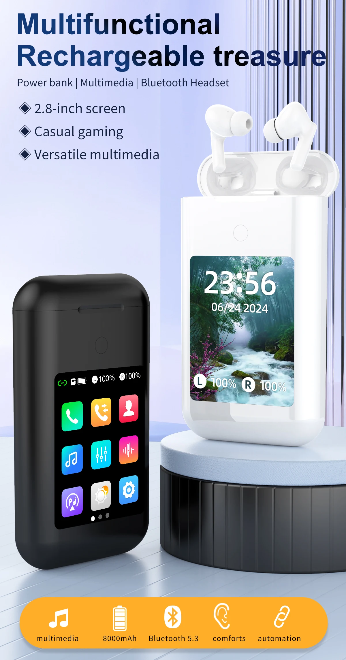 A98 Box Colorful LED Touch Screen Wireless TWS Earbuds 8000mah