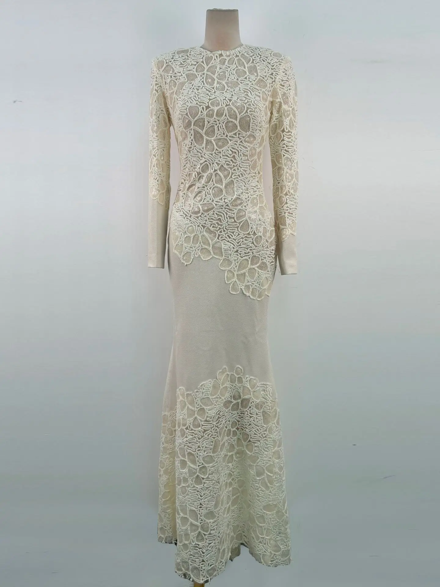 Fashion Design Luxury High Quality Vintage Tight Banquet Elegant Hook Flower Fishtail White Dress