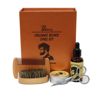 2026 Custom Private Label Men's Organic Beard Grooming Set 6 Piece Beard Trimmer and Comb Personalized Private Label
