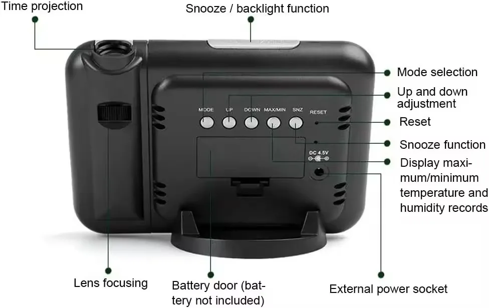 Voice Control with Backlight Projector Color Screen Time Projection Office Table Clocktable Clock Display Led Table Clock