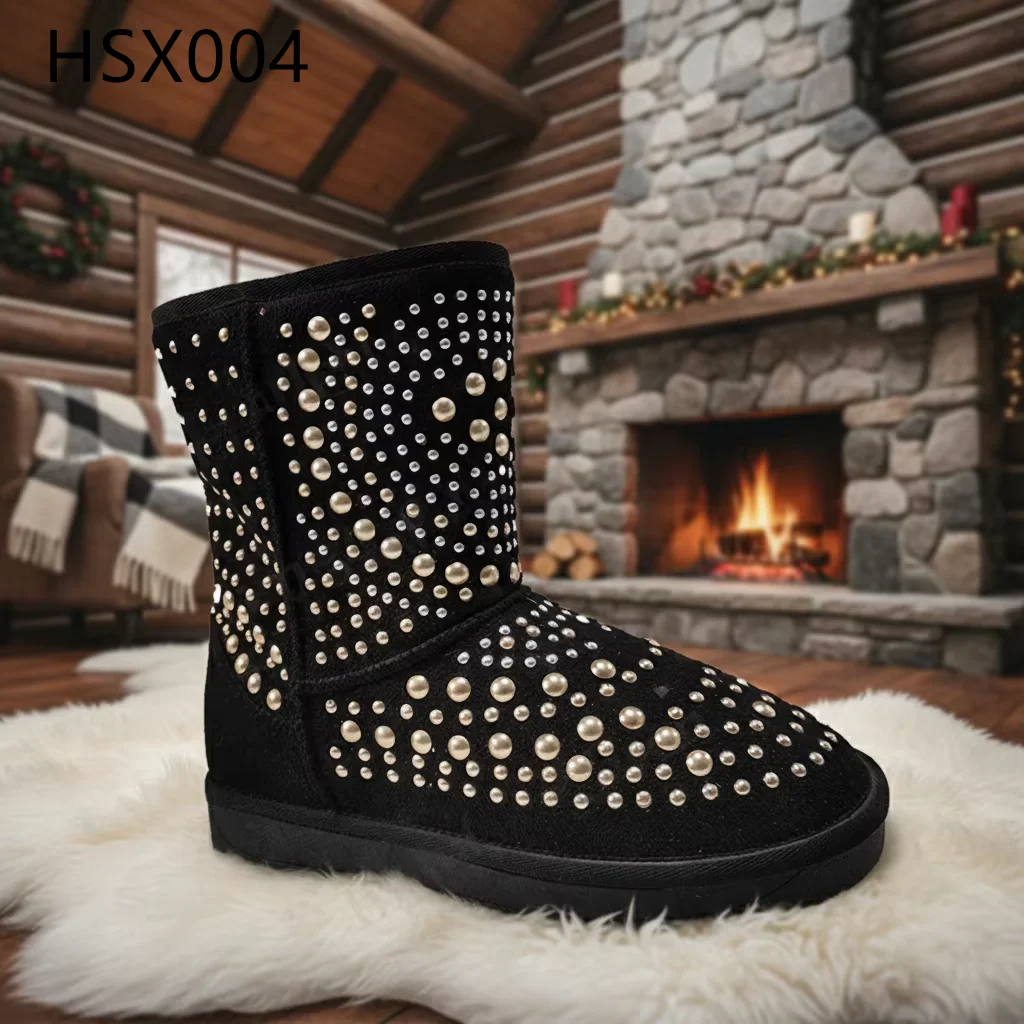 LXG,skiing Resort Non-slip TPR Outsole Foot Warming Snow Boots Shoveling Snow Sparkling Upper Lady Warm Furry Boots HSX004