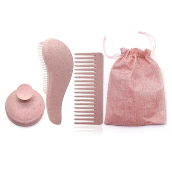 Hot Sale Wheat Straw Comb 4pcs Sets Smooth Hair Massage Head Comb Open Knot Gift Hair Brush Set