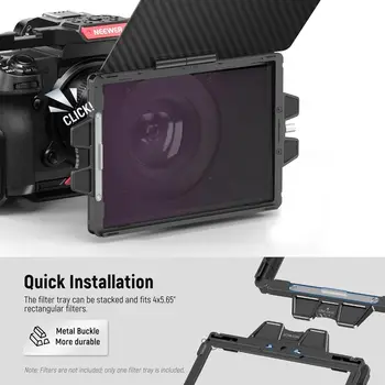 NEEWER Mini Matte Box With a 4"x5.65" Filter Tray, Carbon Fiber Flag, 4 Circular Lens Ring Adapters (67/72/77/82mm), Compatible detail image