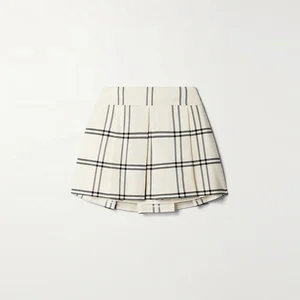 Clothing Manufacturer Custom Spring Summer White High Waist Check Elegant Casual Pleated Mini Women Skirt