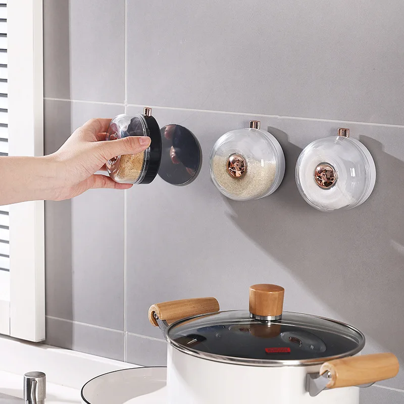 200ML Solid Color Simple Spice Bottle Kitchen Household Wall Mounted Spice Box Seasoning Salt Bottle Seasoning Jar