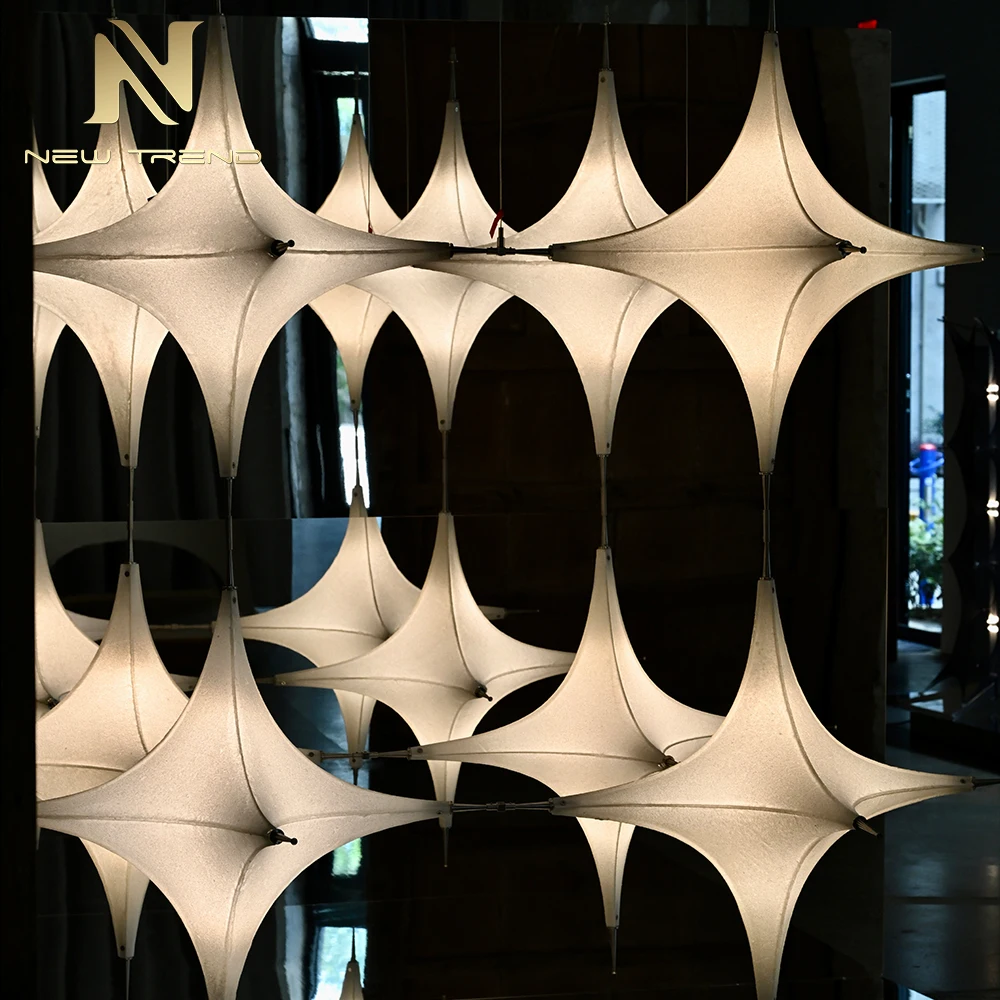 CPL-483 Custom Fabric Modular Chandelier – Height-Adjustable Contemporary LED Art Installation for Double-Height Lobby