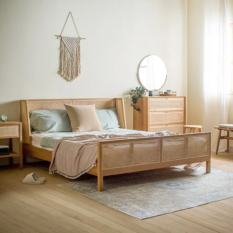 Dreamhause Rattan Bed Japanese Solid Wood Bed B&B Ash Wood Master ...