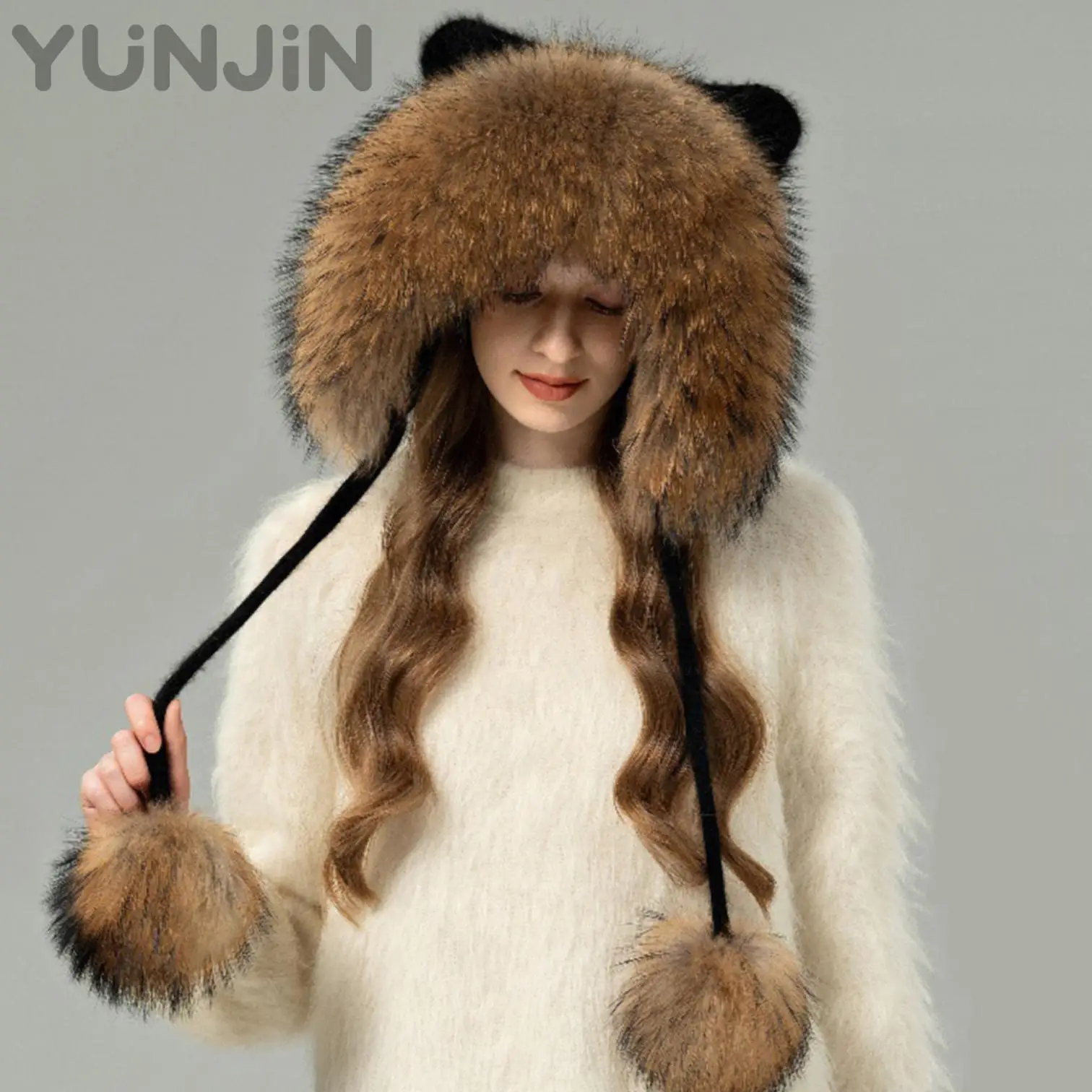 Luxury High Quality Women's Real Raccoon Fur Knitted