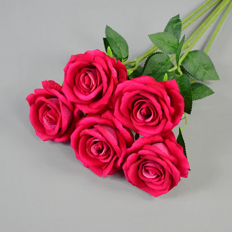Hot Selling Real Touch Artificial Flower Single Stem Velvet Rose Flower
