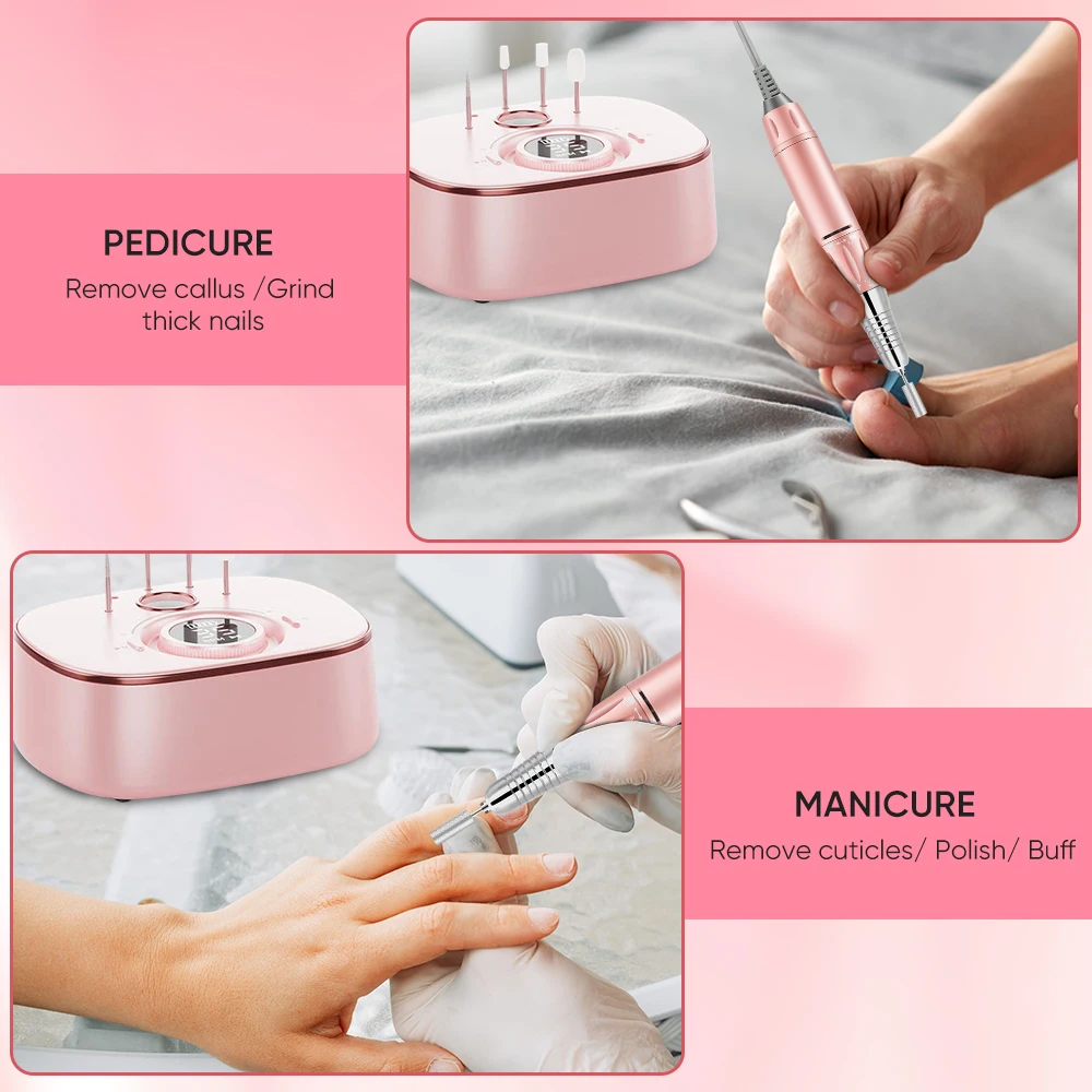 Nail Drill Set ネイルマシン ピンク 35K Smart Brushless Nail Drill Portable, Rechargeable