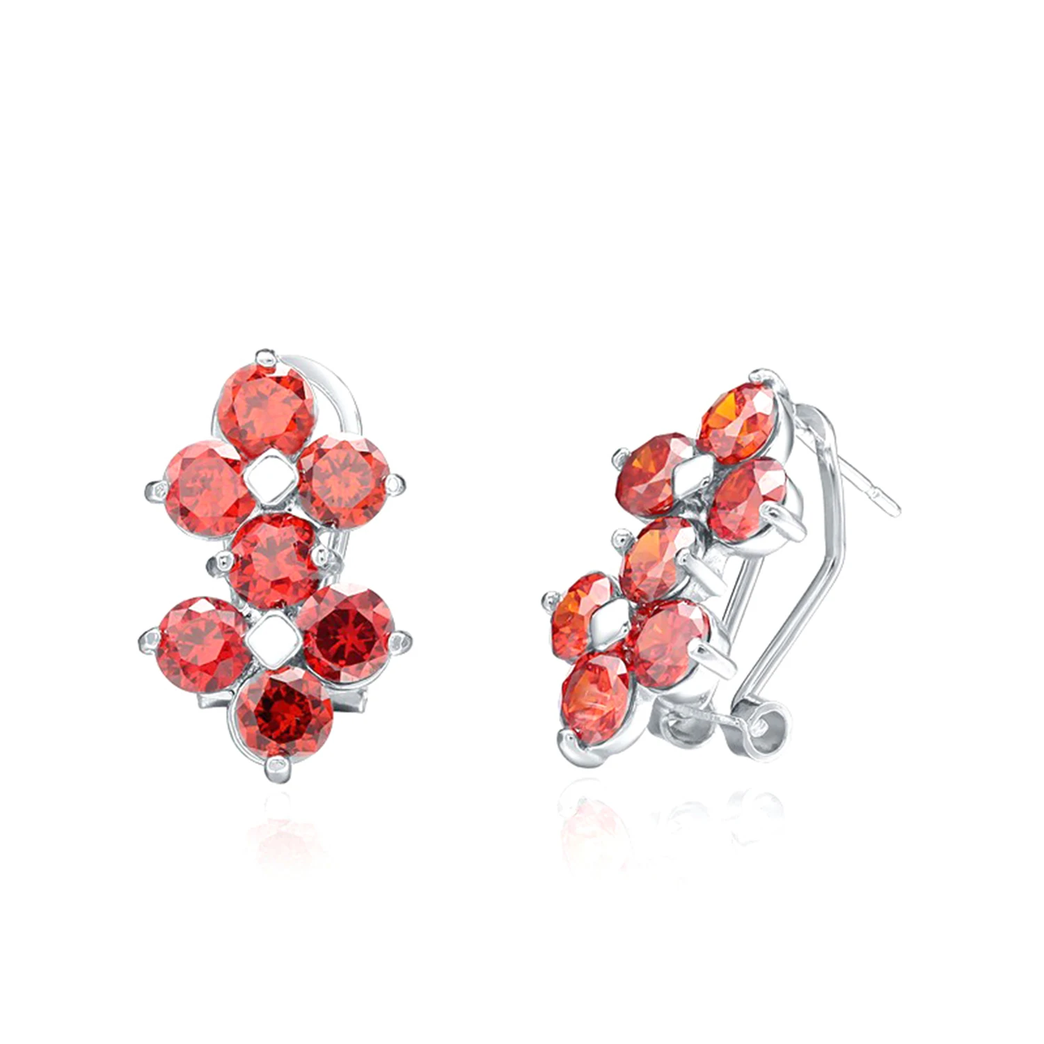 New Design 925 Sterling Silver Claw Set Stone Red Zircon Women Earrings Clip on Stud Jewelry(图3)