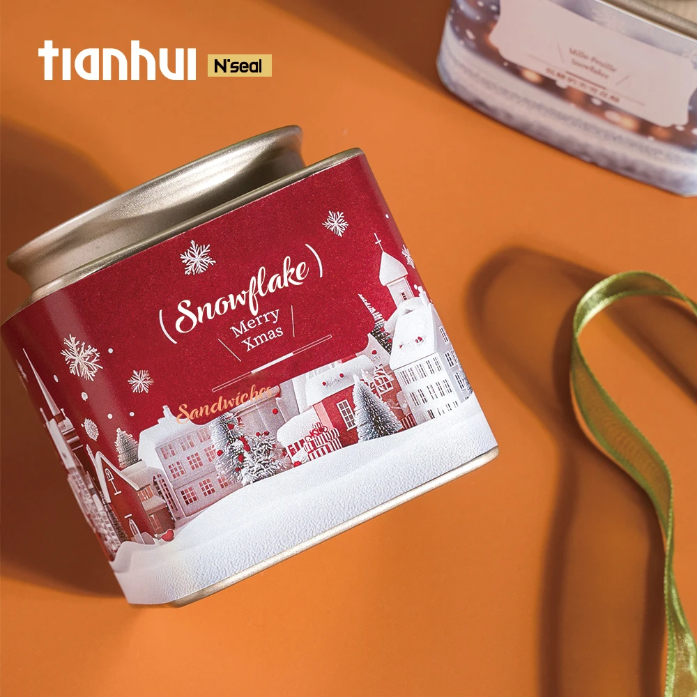 Tianhui Qarku Airtight Cans Cans Komplekse për Cookies Biscuit Depozitimet e Larg dhe Shtyp Christmas Container