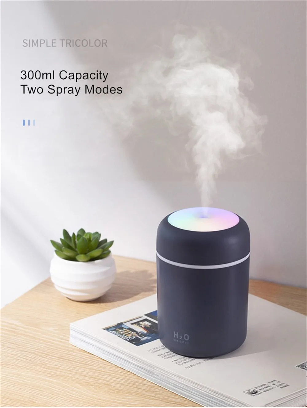 Portable Mini Led Light Cup Spray Humidifier 300ml Spray Mist Double ...