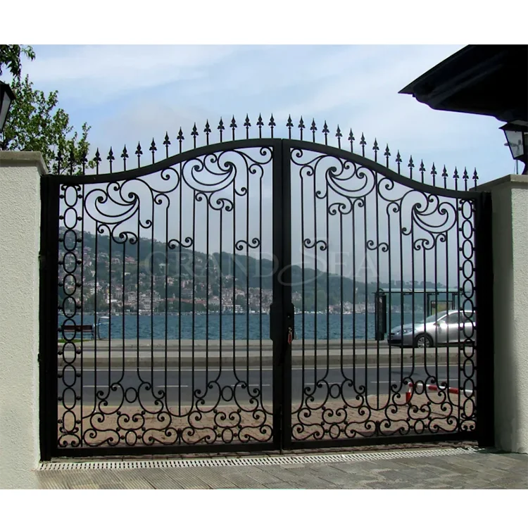 Villa entrance ornamental double swing iron gates main wrought iron gate designs with glass