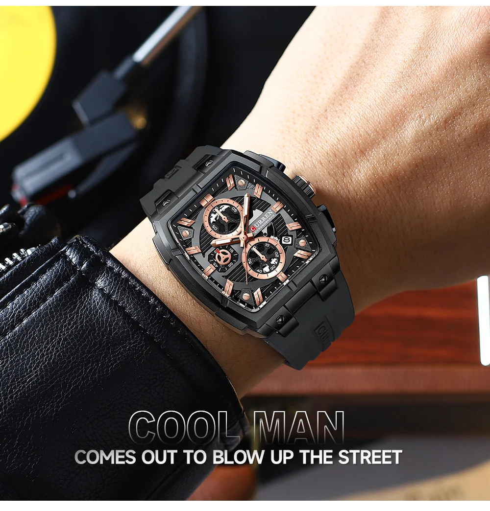 CURREN 8488 Men's Watches Luxury Square Quartz Wristwatch Waterproof Luminous Chronograph Watch for Men Date Clock