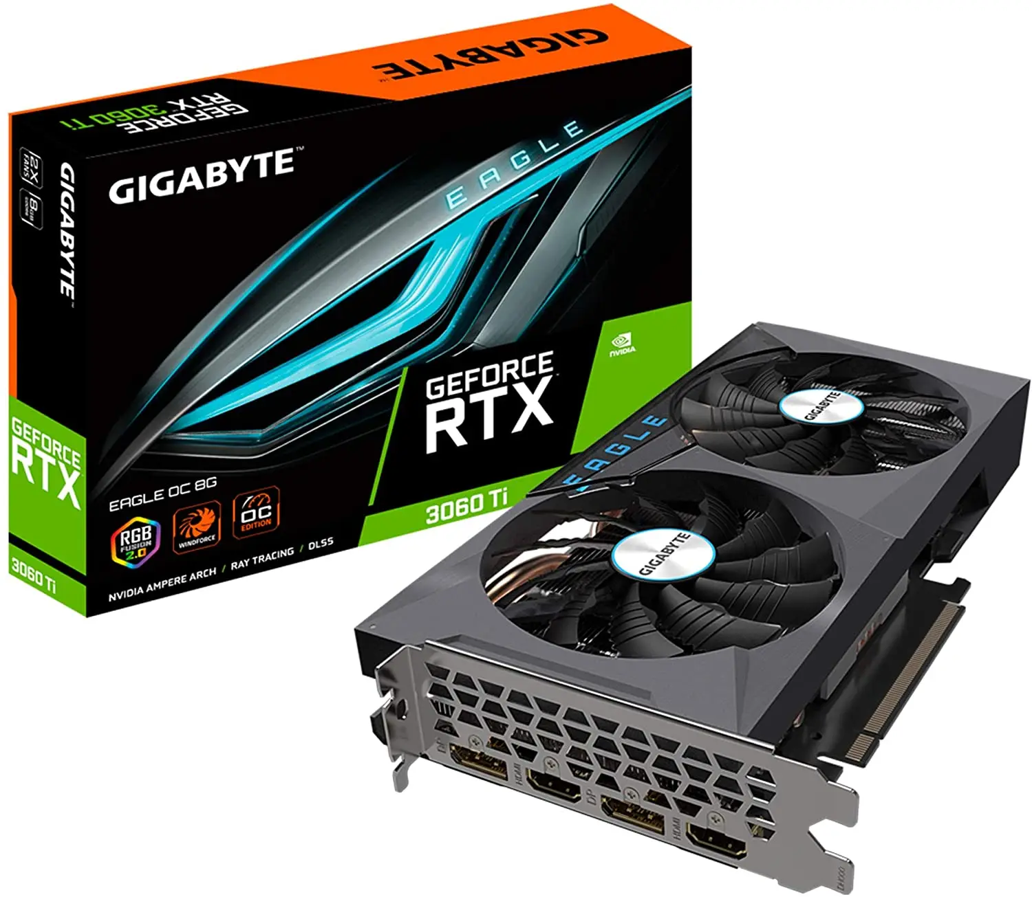 GIGABYTE NVIDIA GeForce RTX 3060 Ti EAGLE OC 8G Used Gaming Graphics Card  with 8GB GDDR6 256-bit Memory