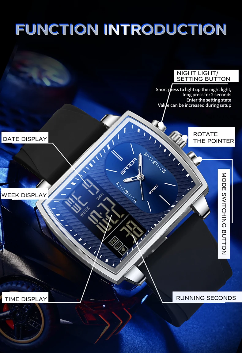 Sanda 6238 Multifunctional Luminous Waterproof Watch For Men