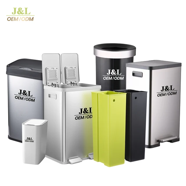 2024 OEM J&L Custom 10 30 50L Recycle Household Can Recycling Stainless Steel Bin Kitchen Garbage Dustbin Trash Cans Waste Bins