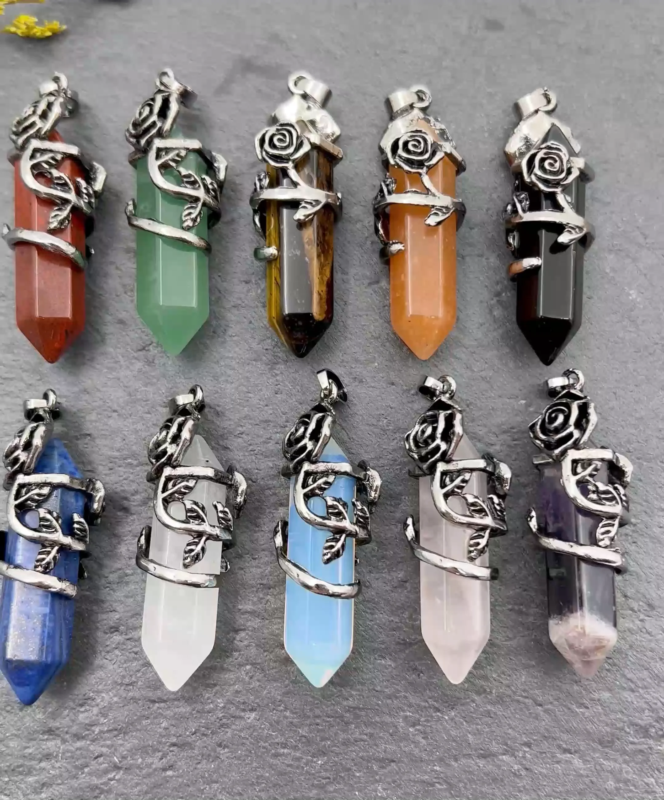 Mix Colors Hexagon Point Wire Wrapped Pendant Crystal Healing